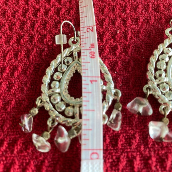 Silver Tone Teardrop Shape Dangle Earrings - Picture 4 of 4